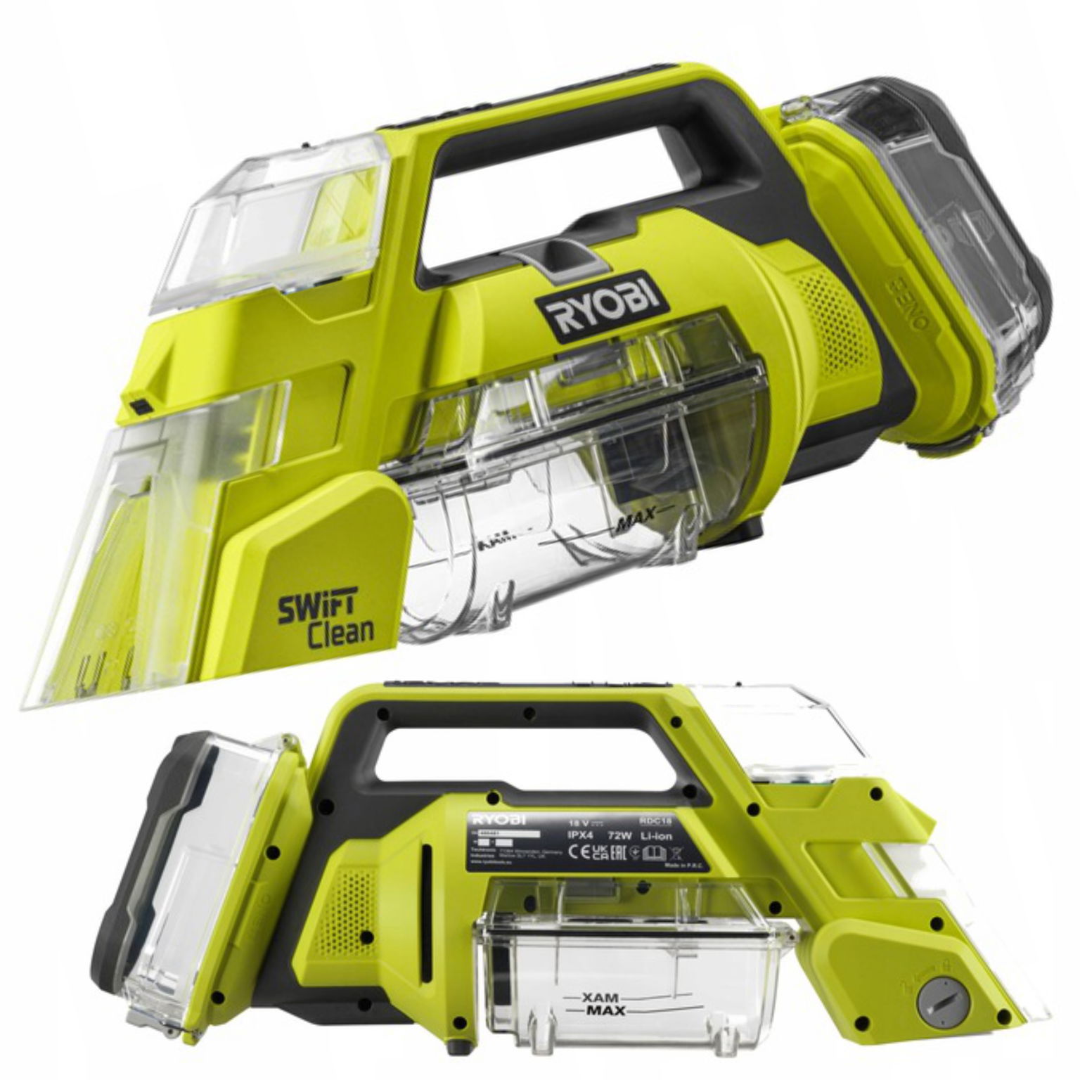 Ryobi RDC18-0 Prací Vysávač Akum. 18V 480 l/min Na Tekutinu 250 ml