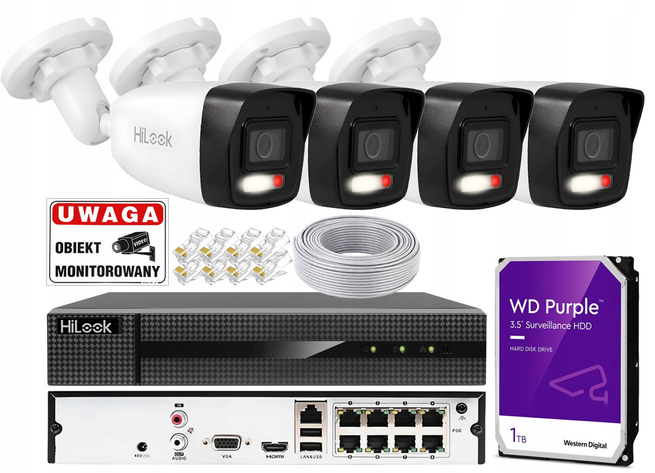 Sada 4 kamier Hikvision Ip 4Mpx PoE rekordér HiLook By Hikvision