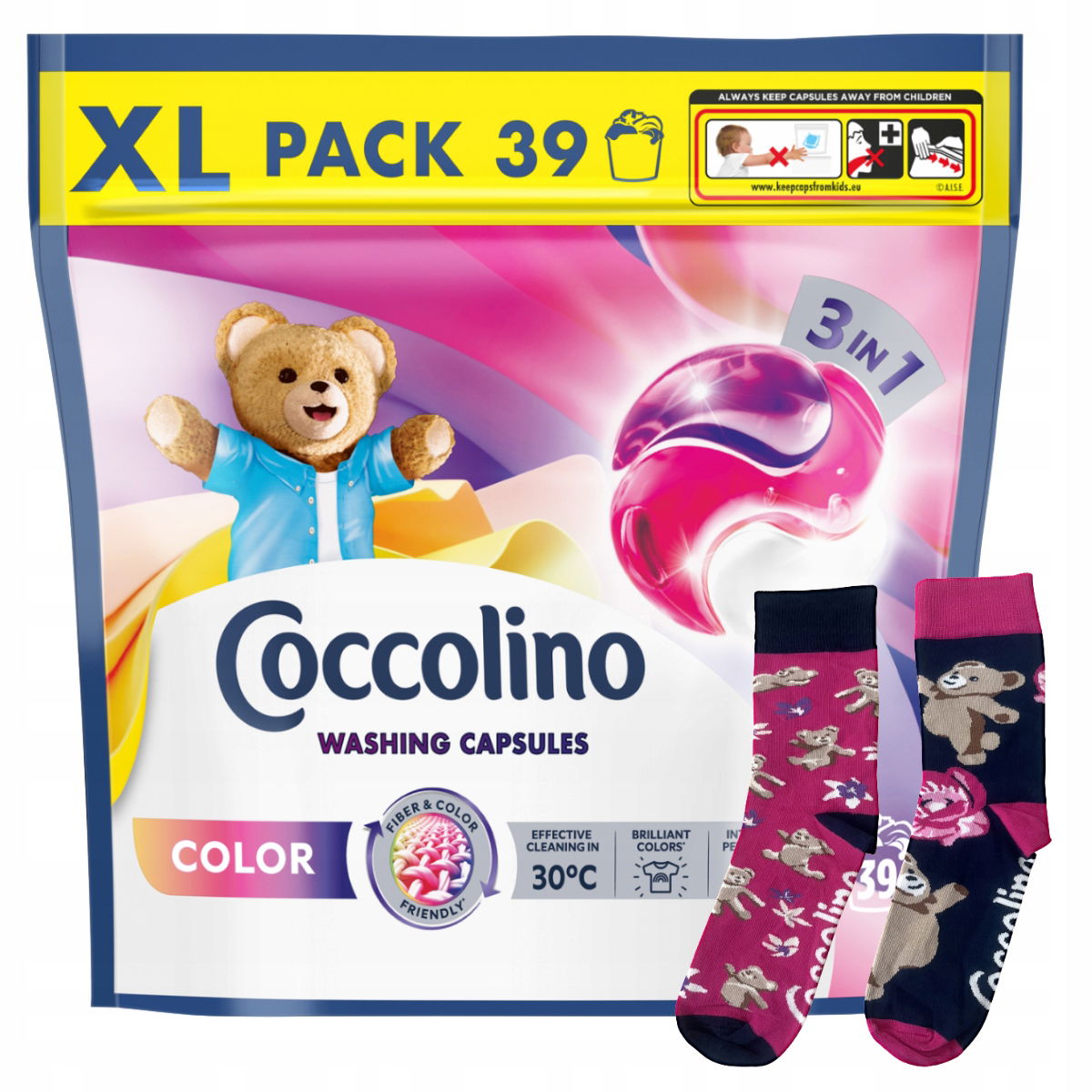 Sada Coccolino XL Kapsuly 3v1 na pranie farby Ponožky Ružové