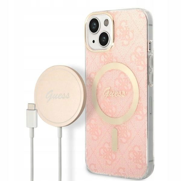 Sada Guess Case+ Charger iPhone 14 Plus 15 Plus 6.7" ružová/pink