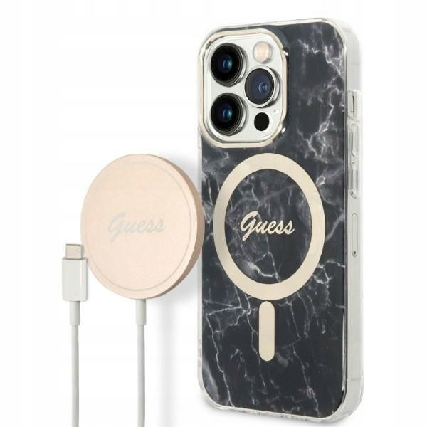 Sada Guess Case+ Charger iPhone 14 Pro 6,1" čierna/čierna hard case