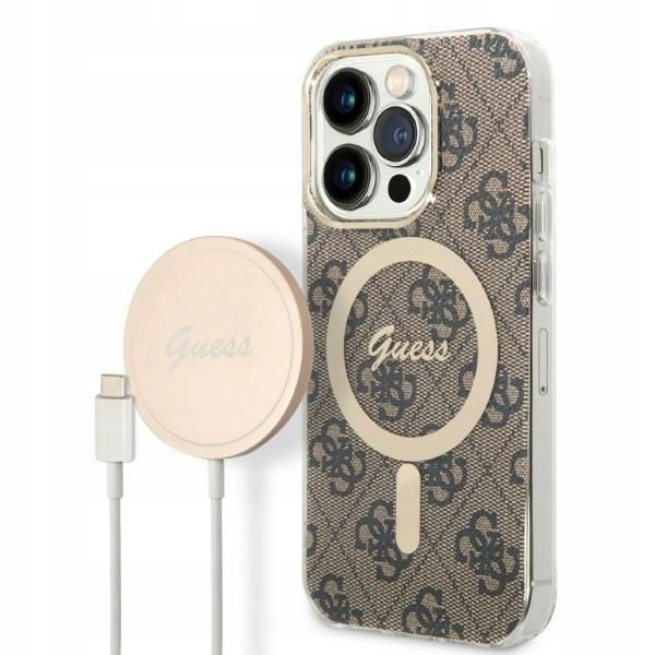 Sada Guess GUBPP14LH4EACSW Case+ Charger iPhone 14 Pro 6,1" hnedá/brown