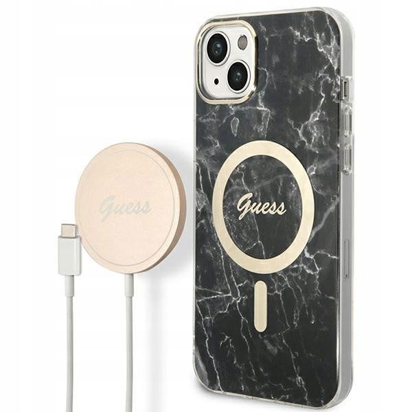 Sada Guess puzdra a nabíjačka pre iPhone 14 6,1" čierna/čierna