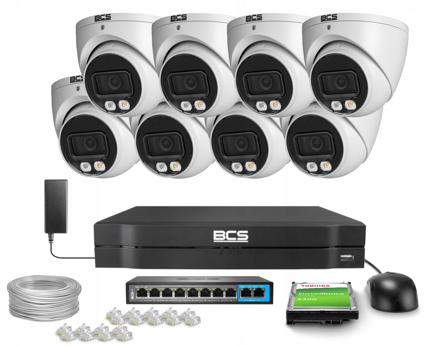 Sada Ip monitoringu 8x BCS-L-EIP15FCR3L3-AI1 5Mpx Ir 30m White Light Wdr