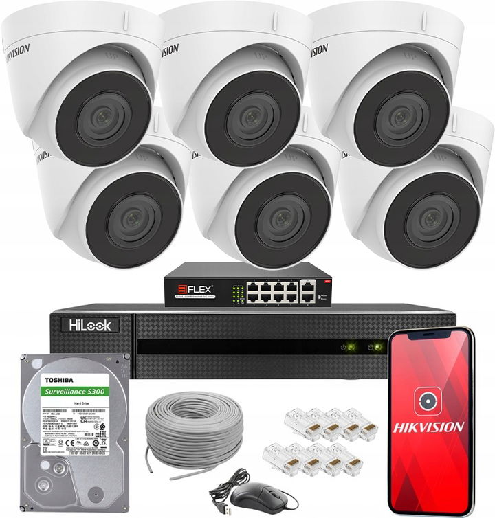 Sada Kamera Hikvision 6 Ip Kamier 4Mpx Ir 30M PoE Nvr Disk 2TB
