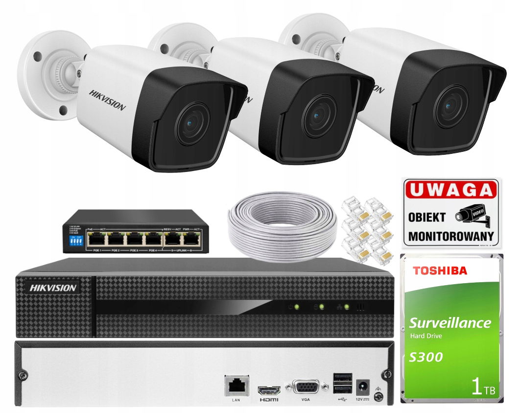 Sada kamier Hikvision IPCAM-B4 4M PoE rekordér