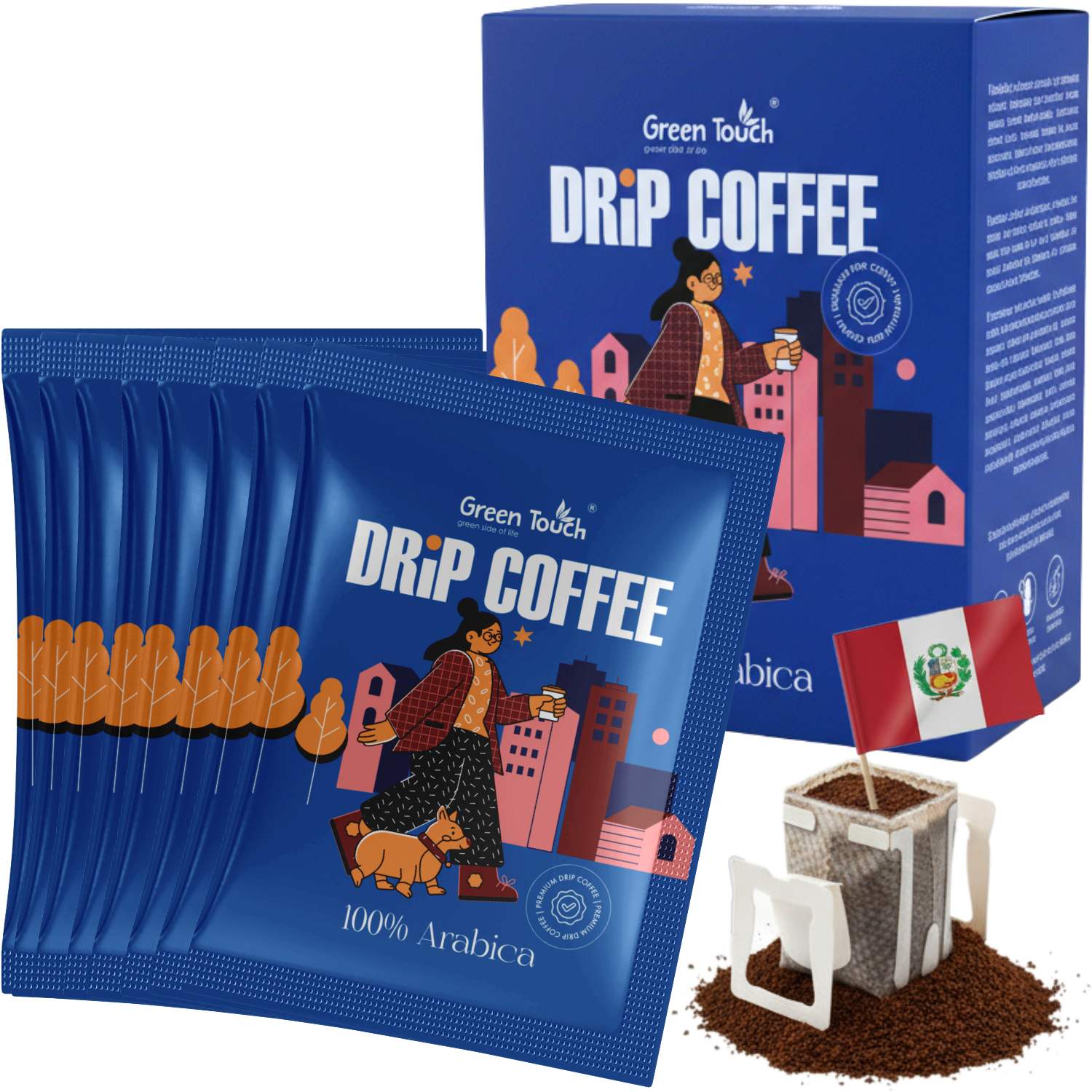 Sada Káv Drip Bag Mletá Peru Junin 10 g Box 8 Kusov v sáčkoch, filtre