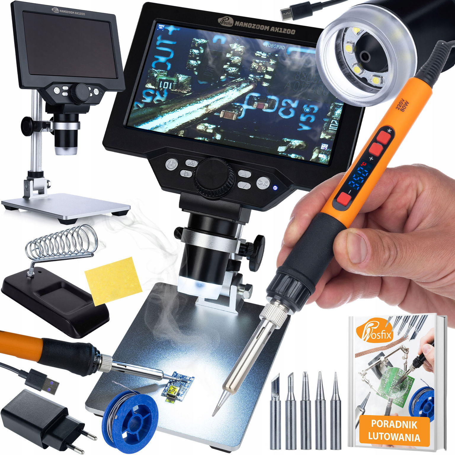 Sada Pre Servis Elektroniky Rosfix Mikroskop Spájkovačka Držiak 12V1 LCD