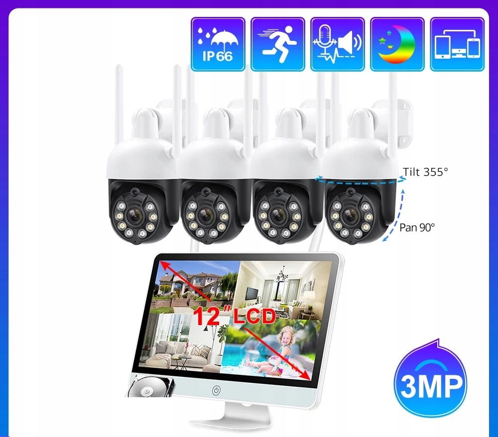 Sada Rotačných Kamier S Autotrackingom LCD Nvr