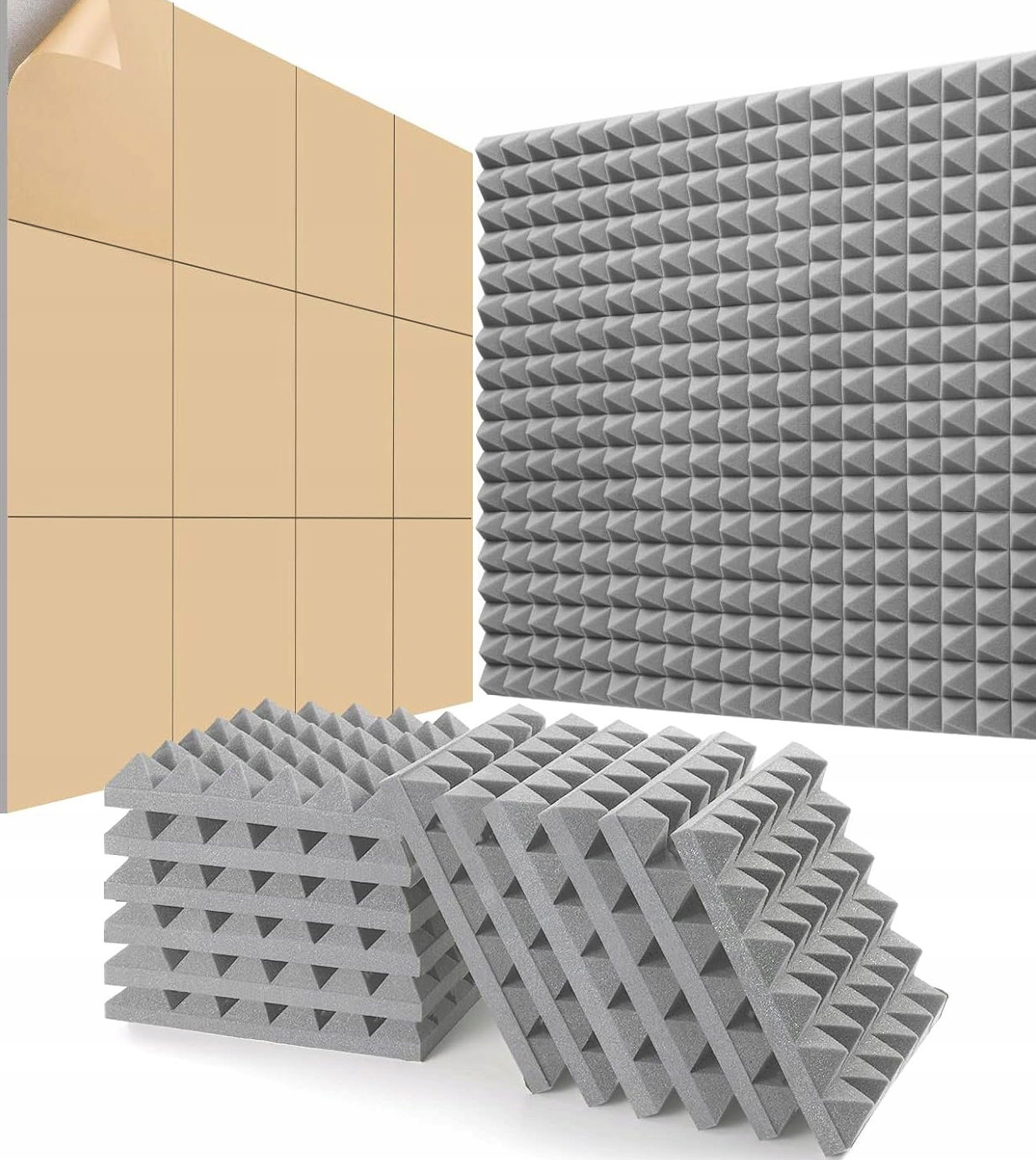Samolepiace Akustické Panely Pyramídy Šedé Izolačné 12X30X30X5