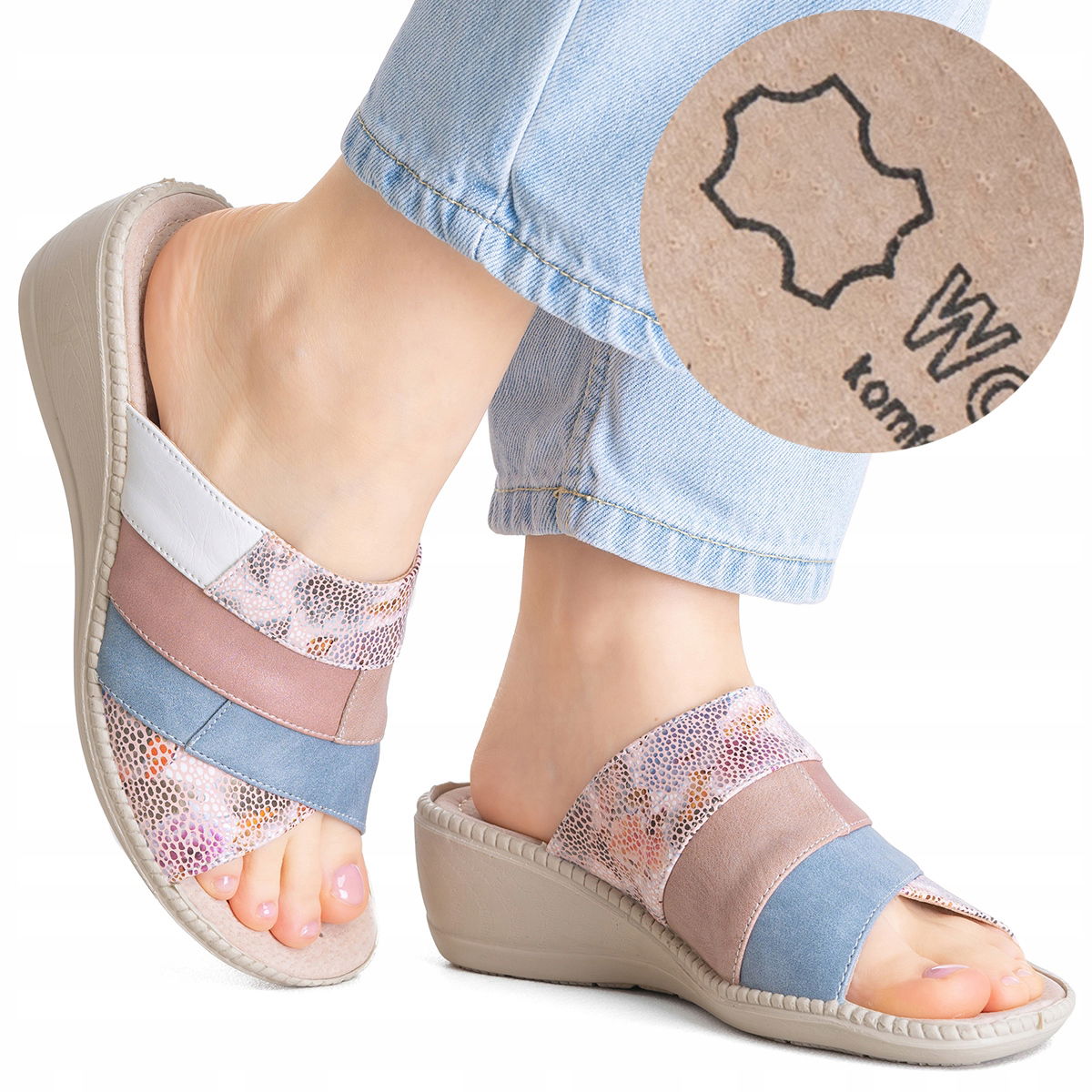 Sandále s potlačou Koža koturn patchwork módne, ležérne, úhľadné Wojtyłko 40