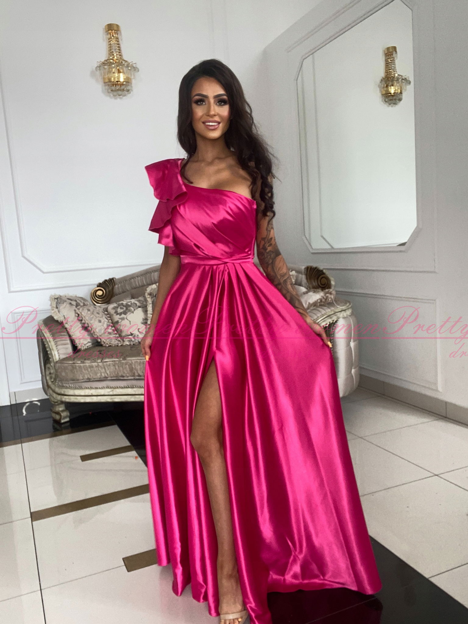 Šaty Na Svadbu Danostia Dlhá Fuchsia 40 L