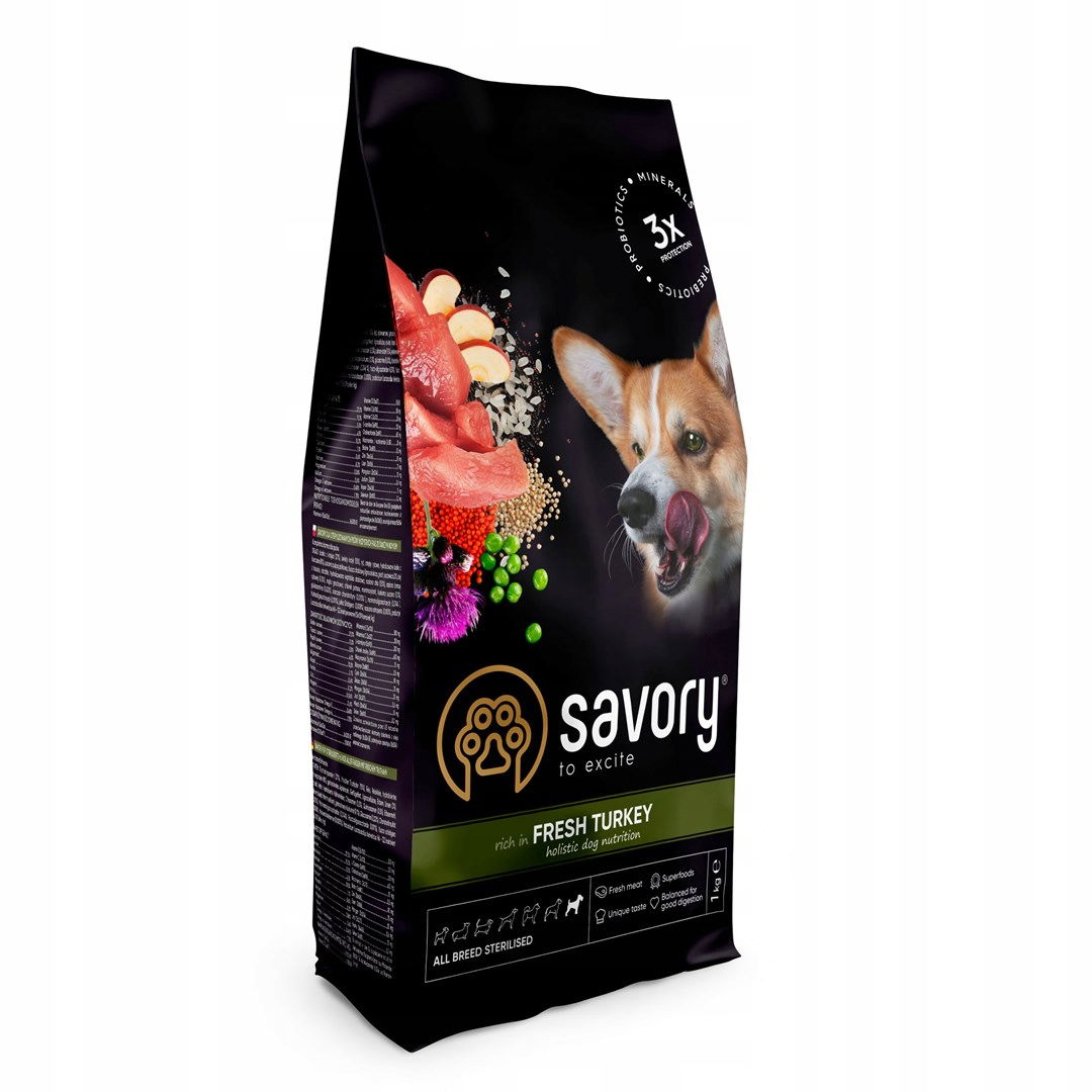 Savory suché krmivo pre psa adult sterilised morčacie všetky plemená 1kg
