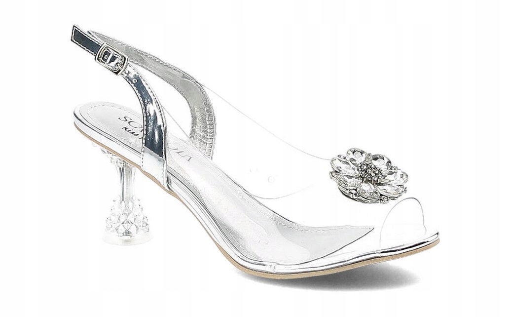 Scaviola silikónové sandále na podpätku h-03 silver r39