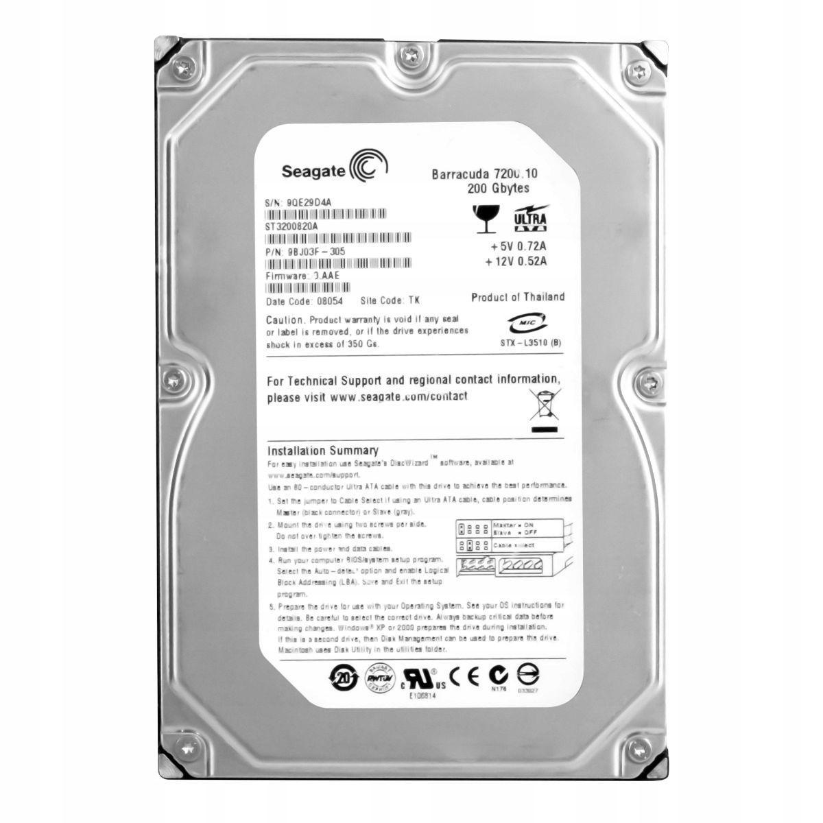 Seagate 200GB 7.2K 8MB Ata 3.5'' ST3200820A