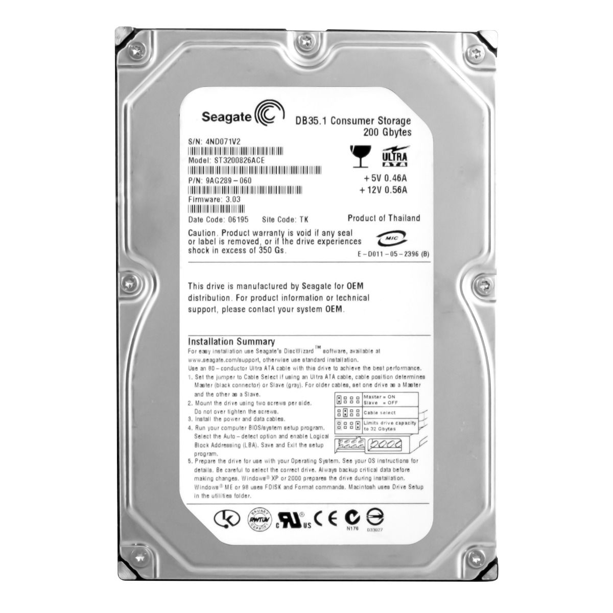 Seagate 200GB 7.2k 8MB Ata 3.5'' ST3200826ACE