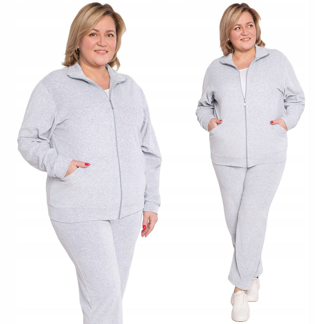 Šedá velúrová tepláková súprava plus size, veľkosť 48