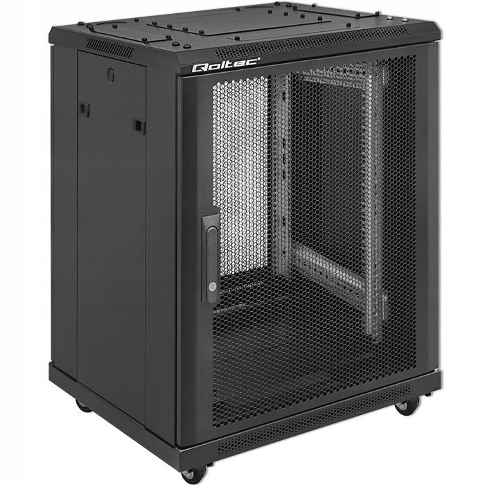 Serverová skriňa 15U Qoltec 600x855x600, perforované dvere, stojanový zámok