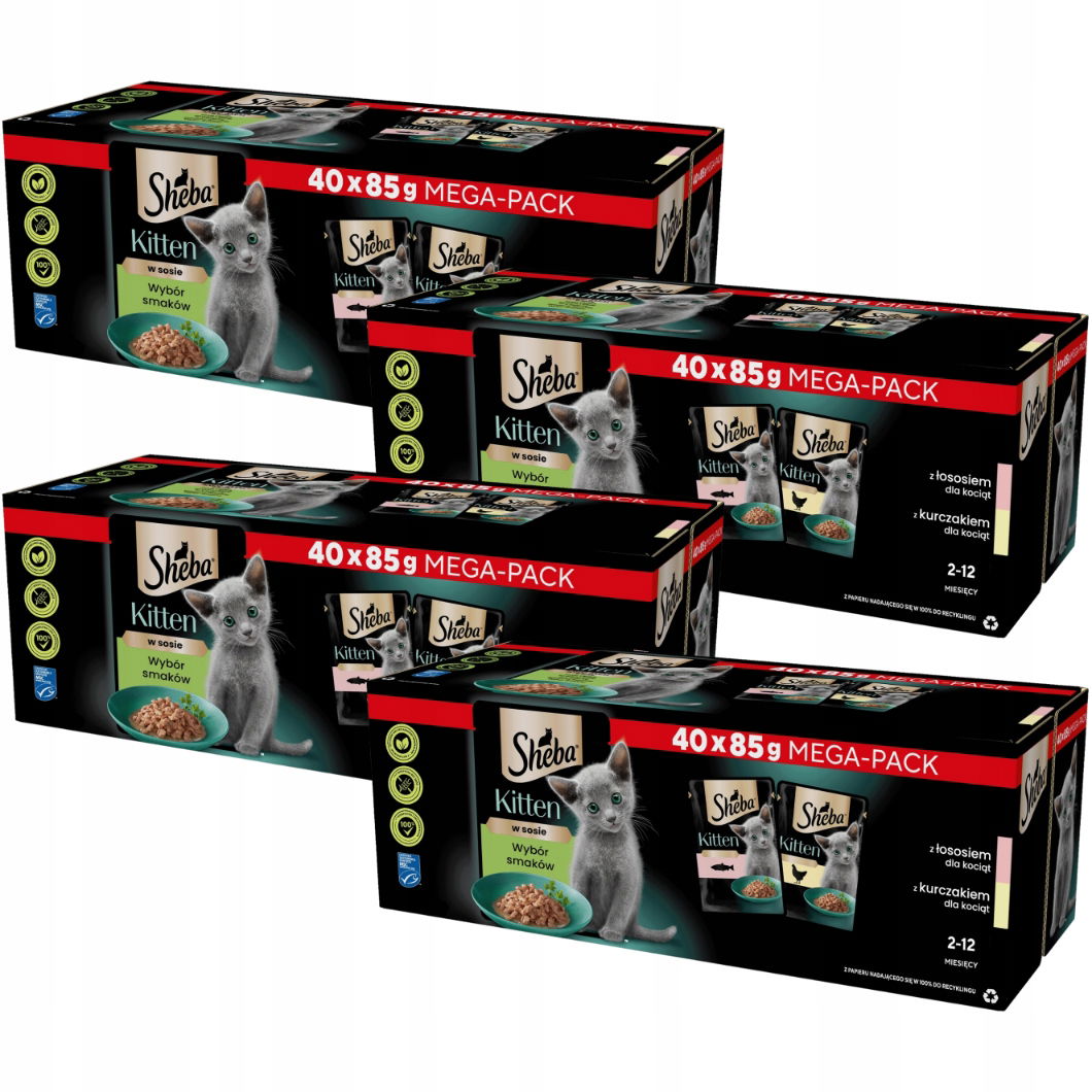 Sheba Vlhké krmivo pre mačiatka, výber príchutí v omáčke 85 g x 40 kusov x 4 kusov