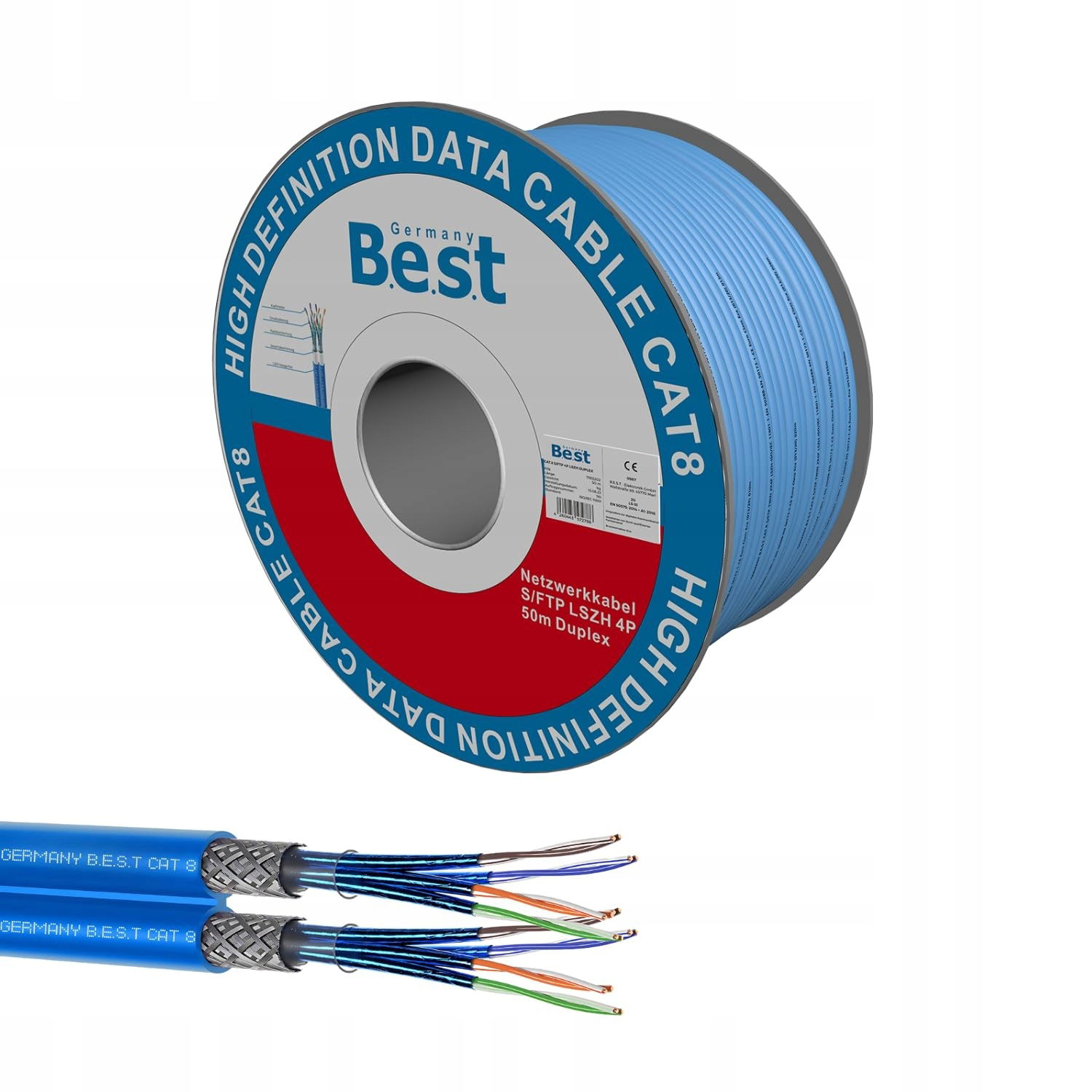 Sieťový kábel Cat8 Duplex 50 m medený Lan Ethernet 40 Gbit/s