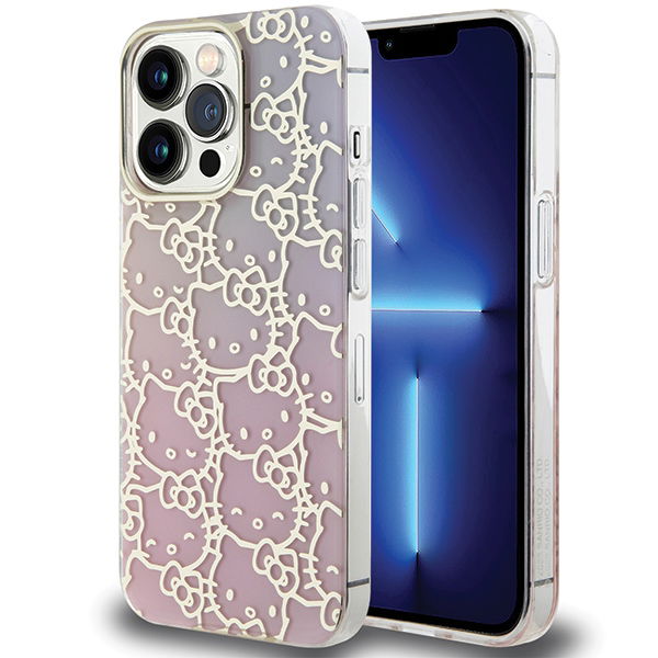 Silikónové Puzdro Hello Kitty Ružový Gradient, Zlaté Podobizne Pre Iphone 13 Pr