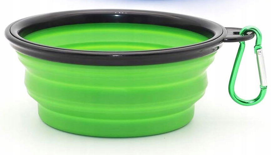 Skladacia silikónová miska pre psa, cestovná, 0,3L, Zelená