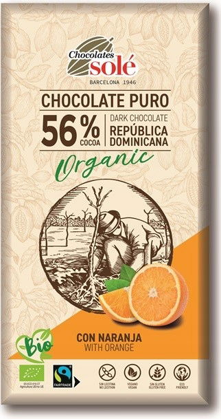 Sole Horká čokoláda 56% kakao s pomarančom Bio 100 g