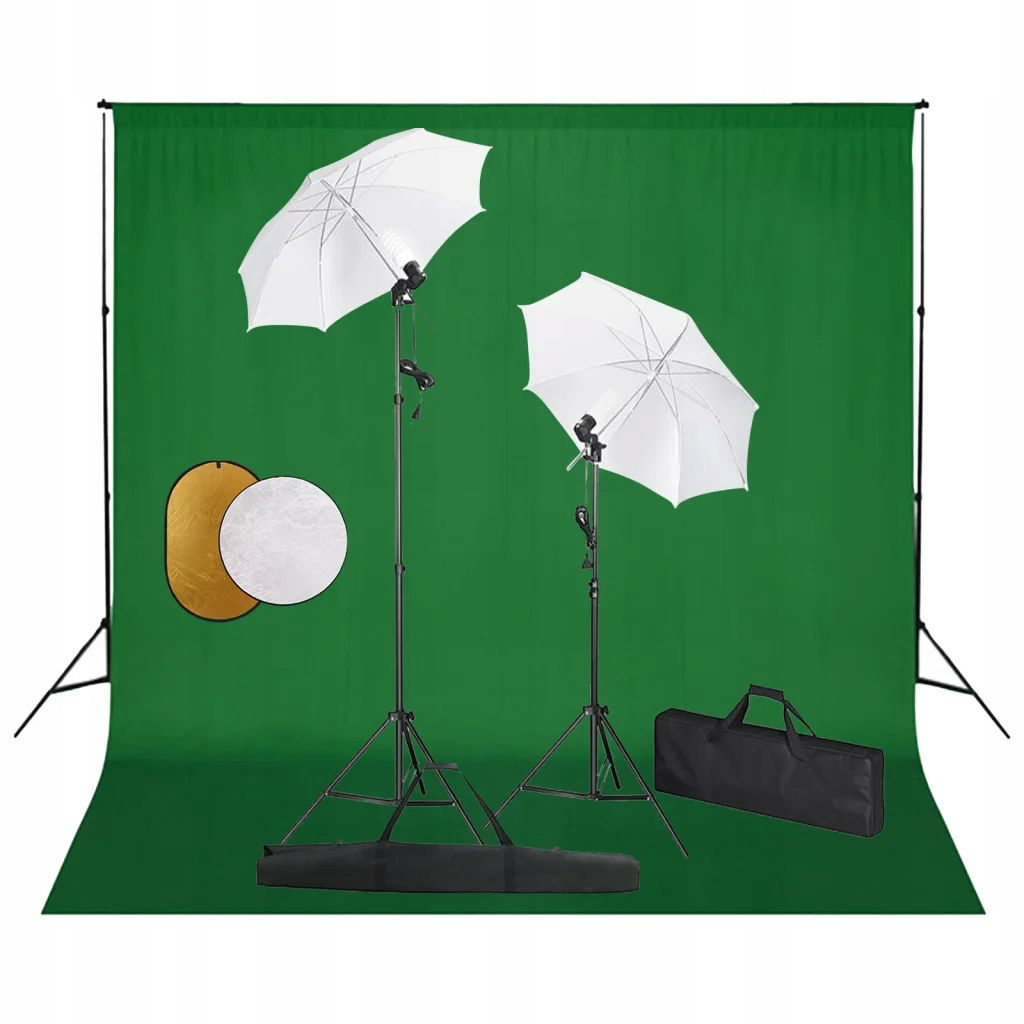 Štúdiový set s lampami, dáždnikmi, pozadím a blendami