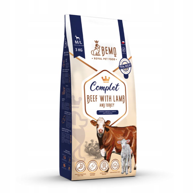 Suché krmivo pre psa Bemo Complet 3 kg M/L hovädzie, morčacie a jahňacie mäso