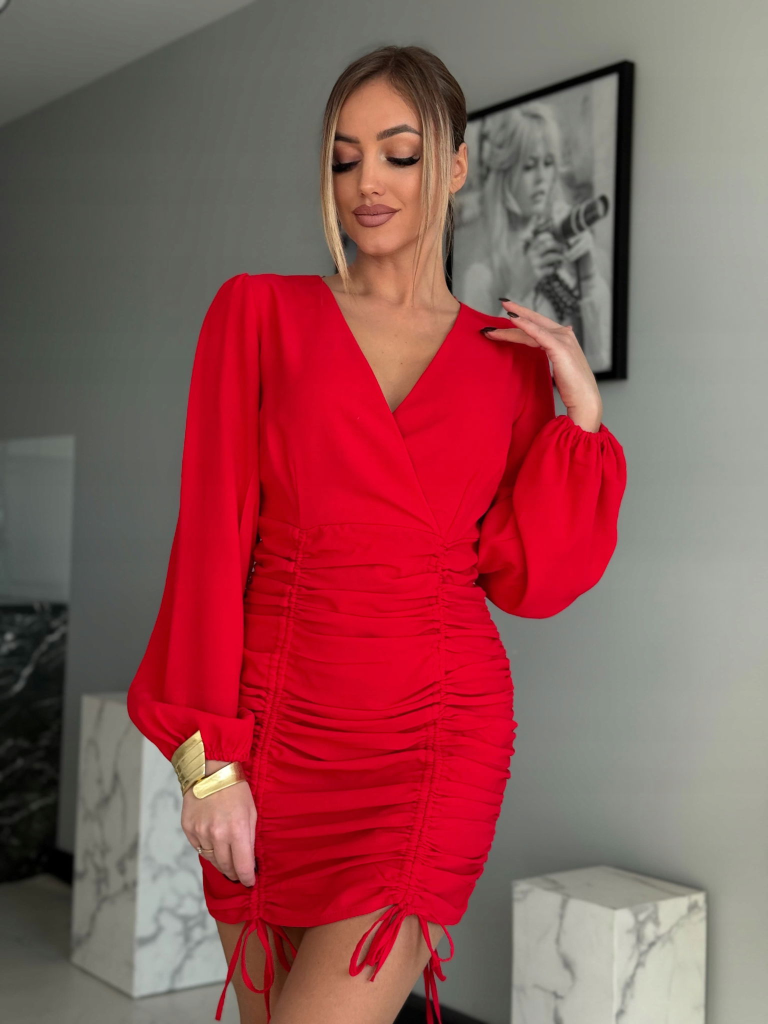 Sukňa Marina Elegantná Mini Vlnená Nastaviteľná Bufka Červená S