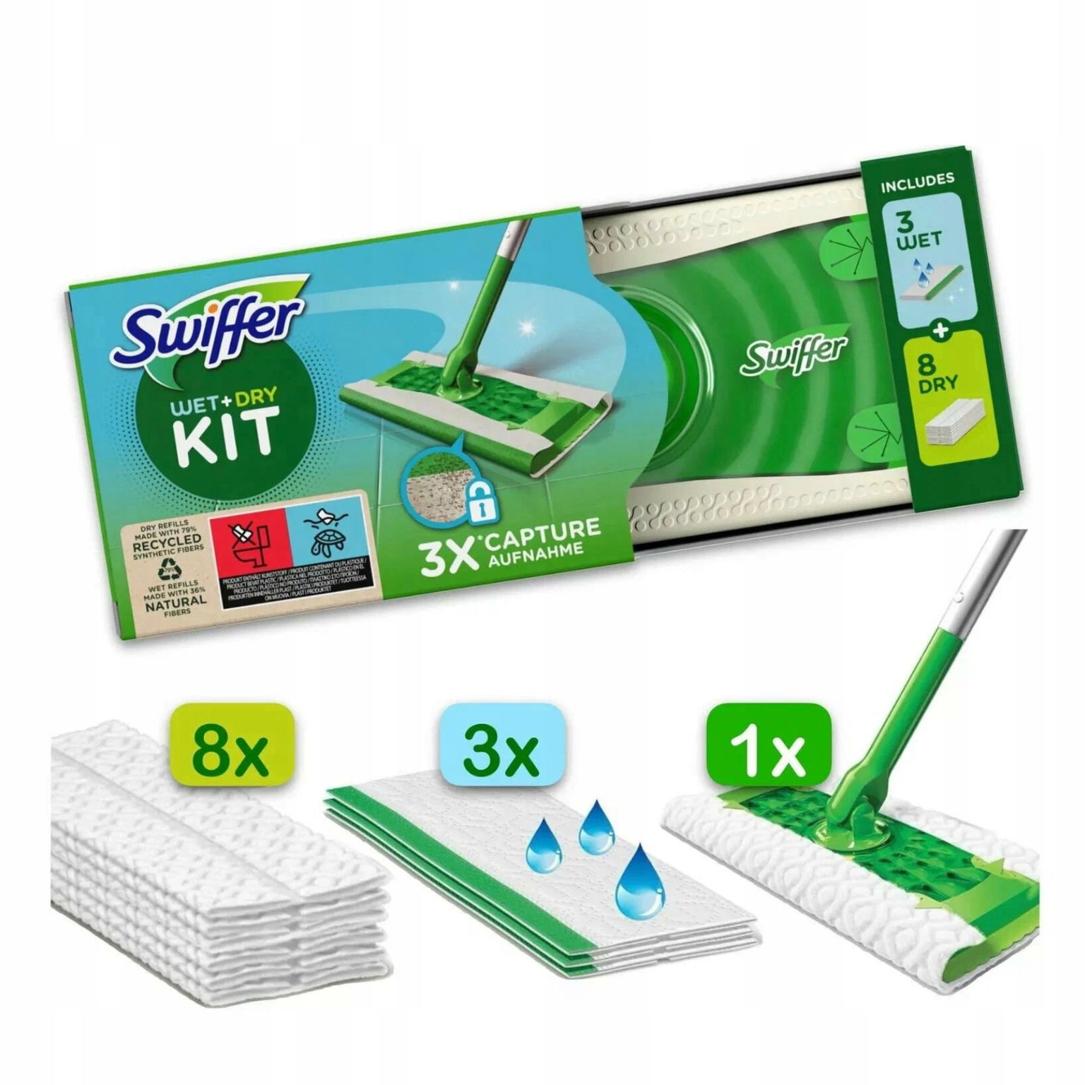 Swiffer mop 8 suchých utierok na prach 3 mokré utierky na podlahy