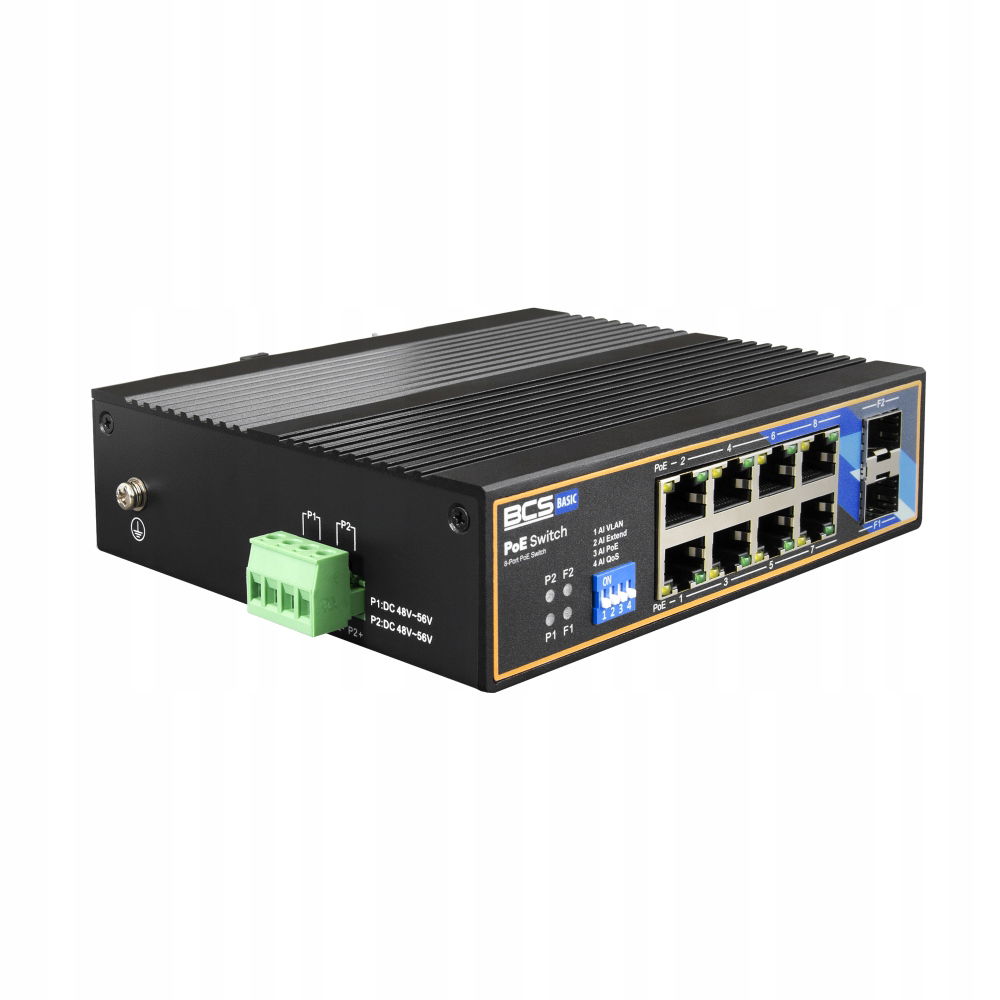 Switch PoE 8x PoE, 2x Sfp BCS-B-ISP08G-2SFP 8 kamier, 1Gbps Bcs Basic