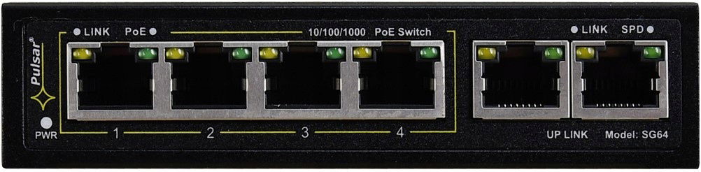 Switch PoE Pulsar SG64 6 portový 4x PoE+ 2x UpLink