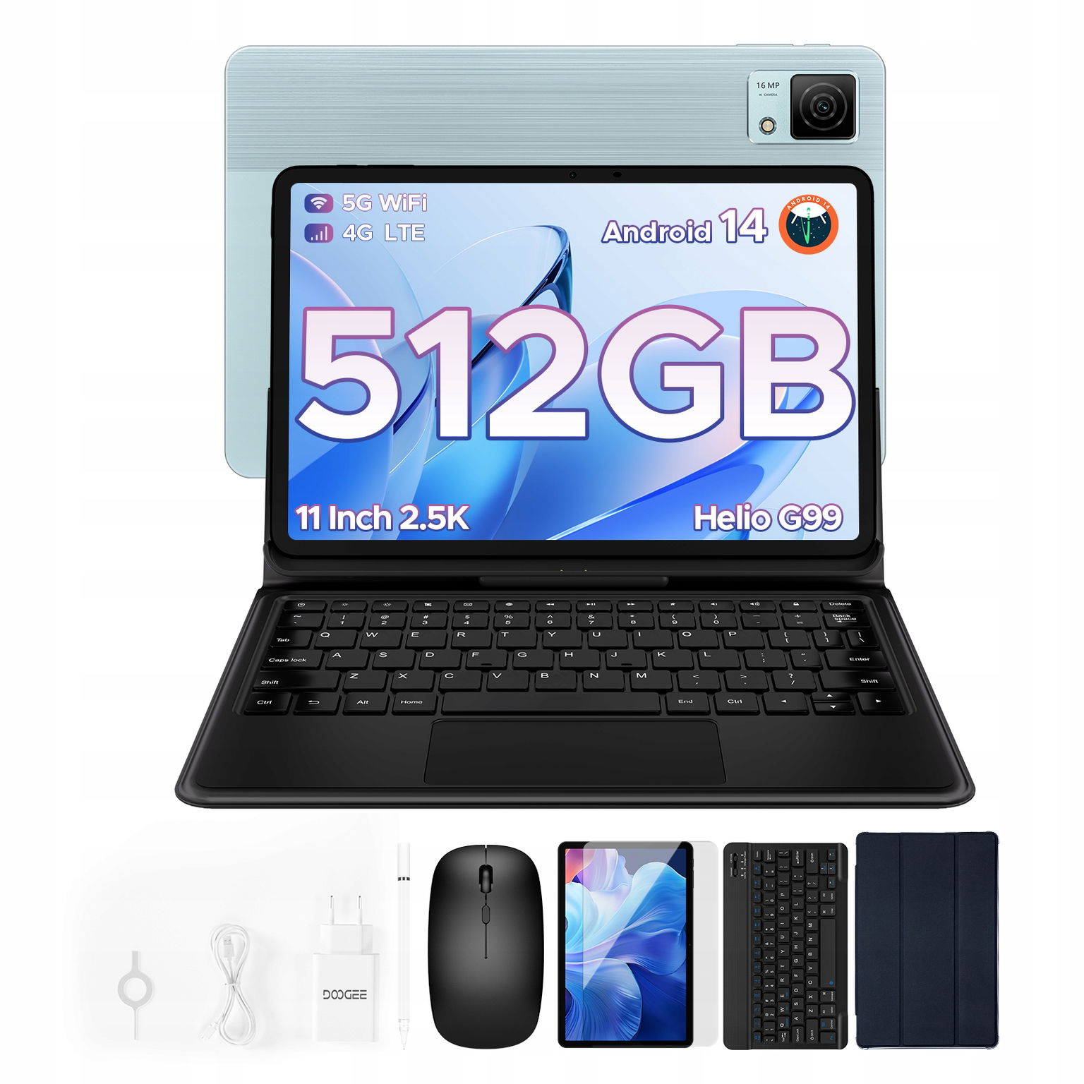 Tablet Doogee T40 8580mAh 512GB 11"2.5K Otg Android14 Sim klávesnice Pero