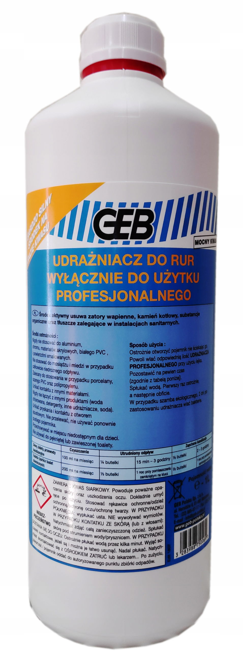 Tekutý čistič rúr, výkonný, profesionálny, 1L Geb