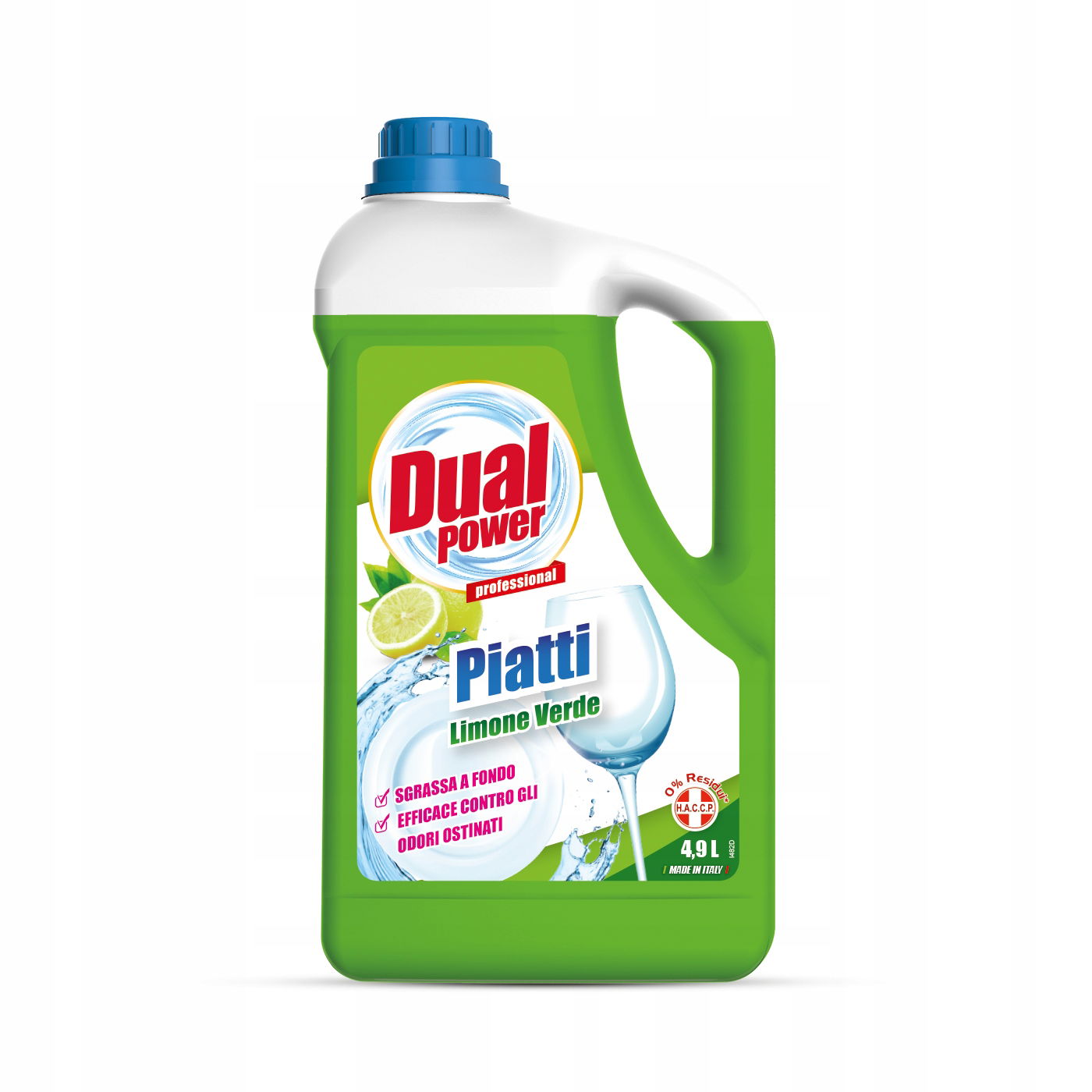 Tekutý prostriedok na umývanie riadu Dual Power zelený citrón 4,9 L Haccp