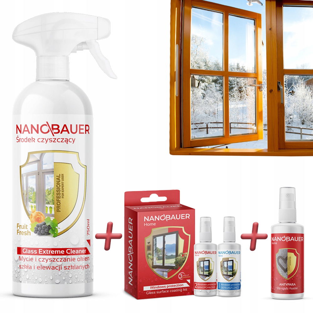 Tekutý prostriedok na umývanie skiel 750 ml impregnácia na sklo 60 ml Antipara 100 ml Nanobauer