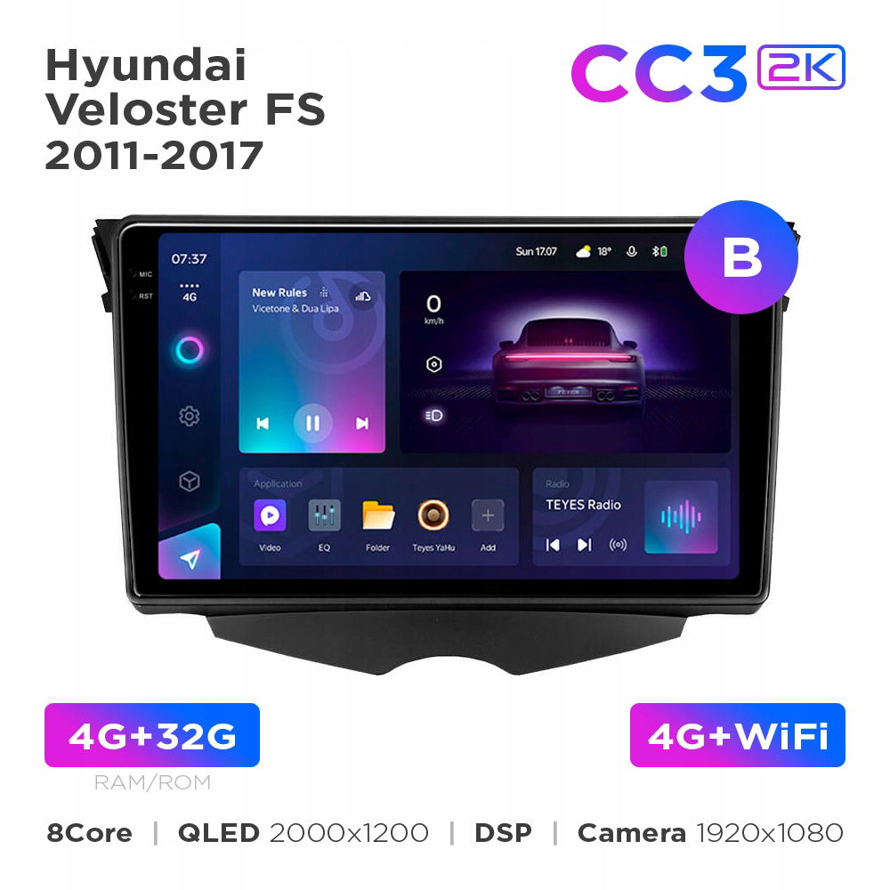 Teyes CC3 2k 4+32 Gb 9" pre Hyundai Veloster Fs 2011-2017 (b)