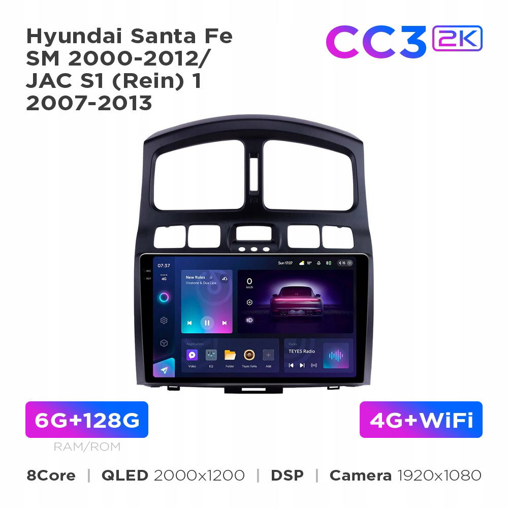 Teyes CC3 2k 6+128 Gb Hyundai Santa Fe 2000-2012 9"