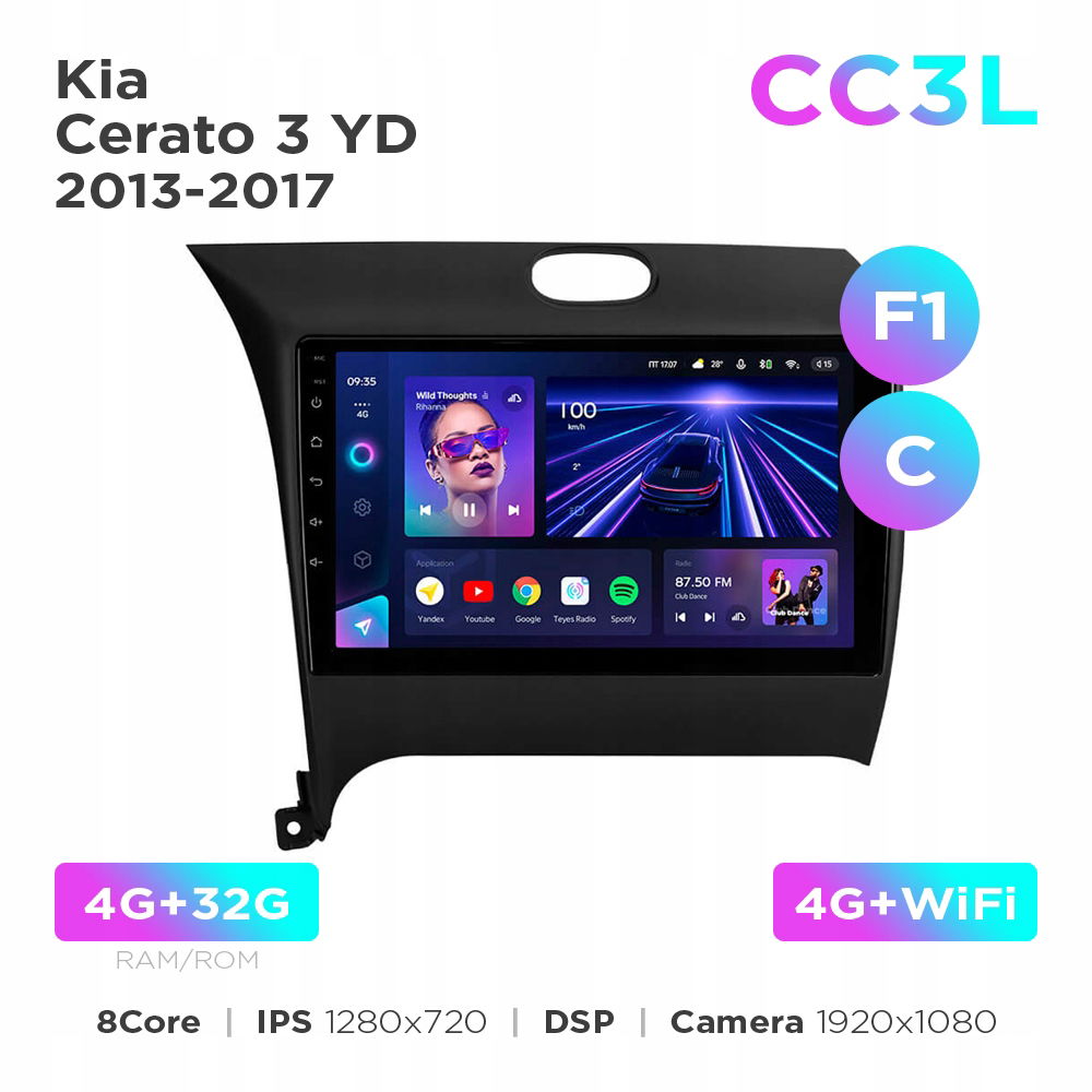 Teyes CC3L 4+32 Gb 9" Kia Cerato 3 Yd 2013-2017 (F1) (C)
