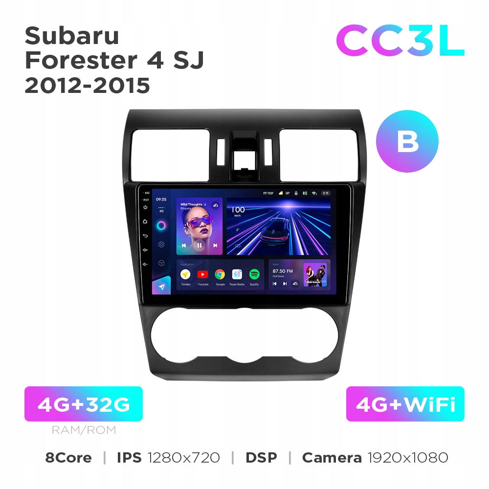 Teyes CC3L 4+32 Gb 9" pre Subaru Forester 4 Sj 2012-2015 (b)