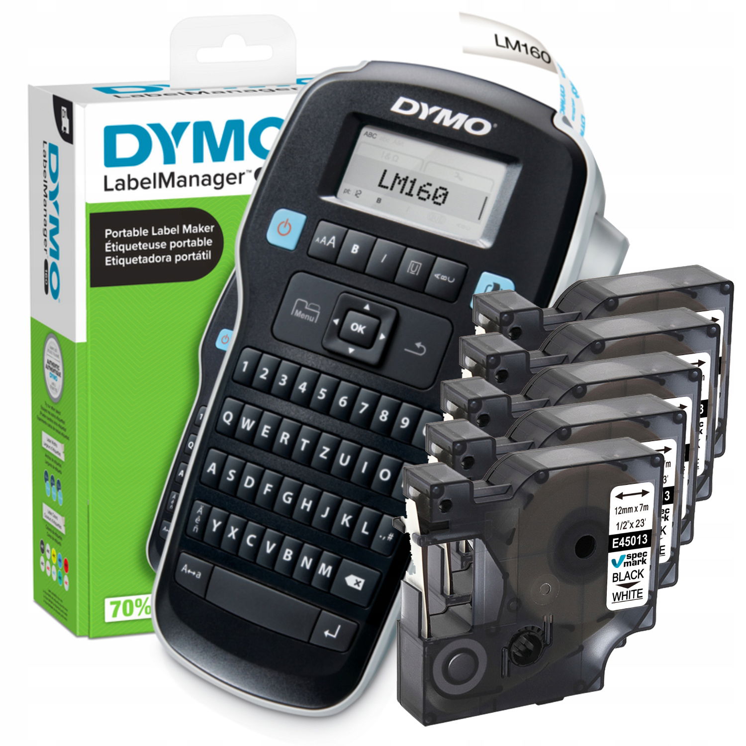 Tlačiareň štítkov Dymo LabelManager 160 LM160 5 pásov 45013 biela pre domácnosť