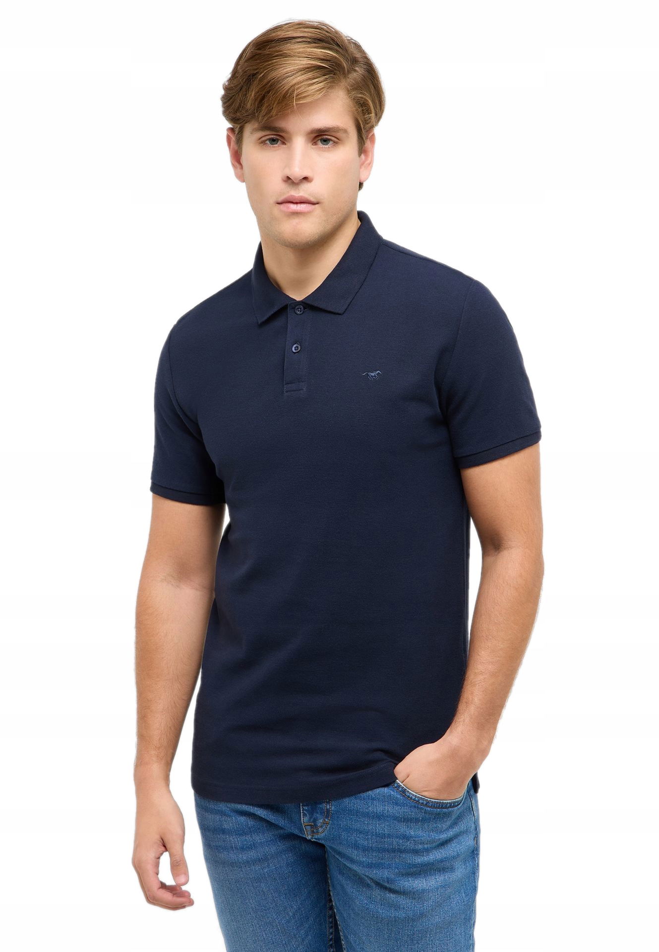 Tmavomodrá Polokošela Pánska Slim Fit Bavlnená Módna Mustang M