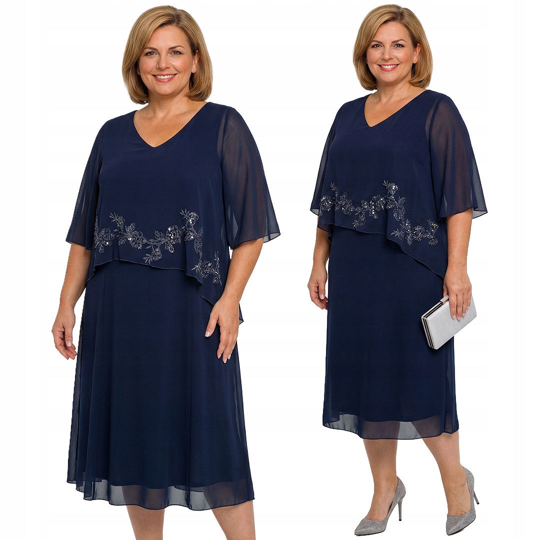 Tmavomodré šaty s lesklým vzorom plus size veľkosť 62