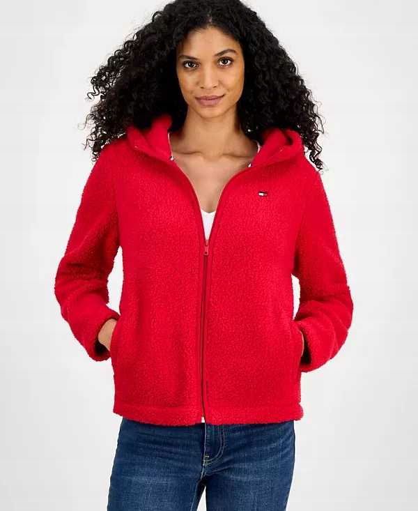 Tommy Hilfiger dámska mikina, Sherpa Zip-Front červená M