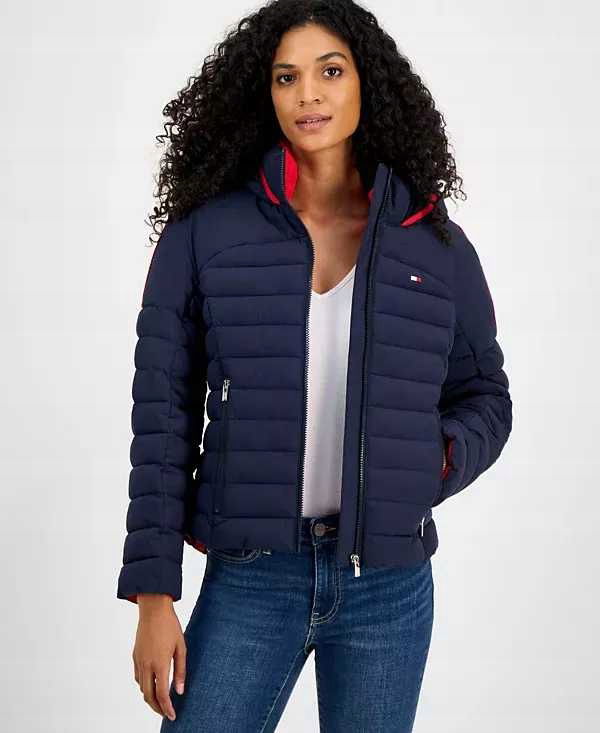 Tommy Hilfiger dámska zimná bunda Hooded Long-Sleeve modrá M