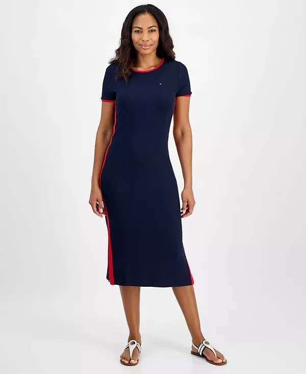 Tommy Hilfiger dámske šaty Ribbed modrá XXL