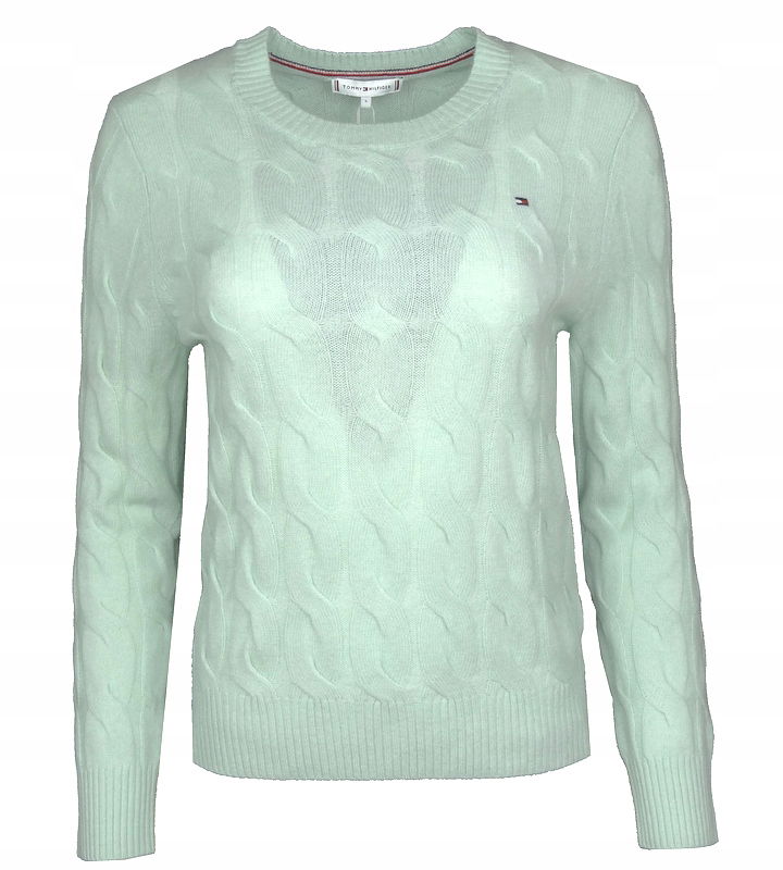 Tommy Hilfiger dámsky sveter, vlnený, vrkoč, mätový, S