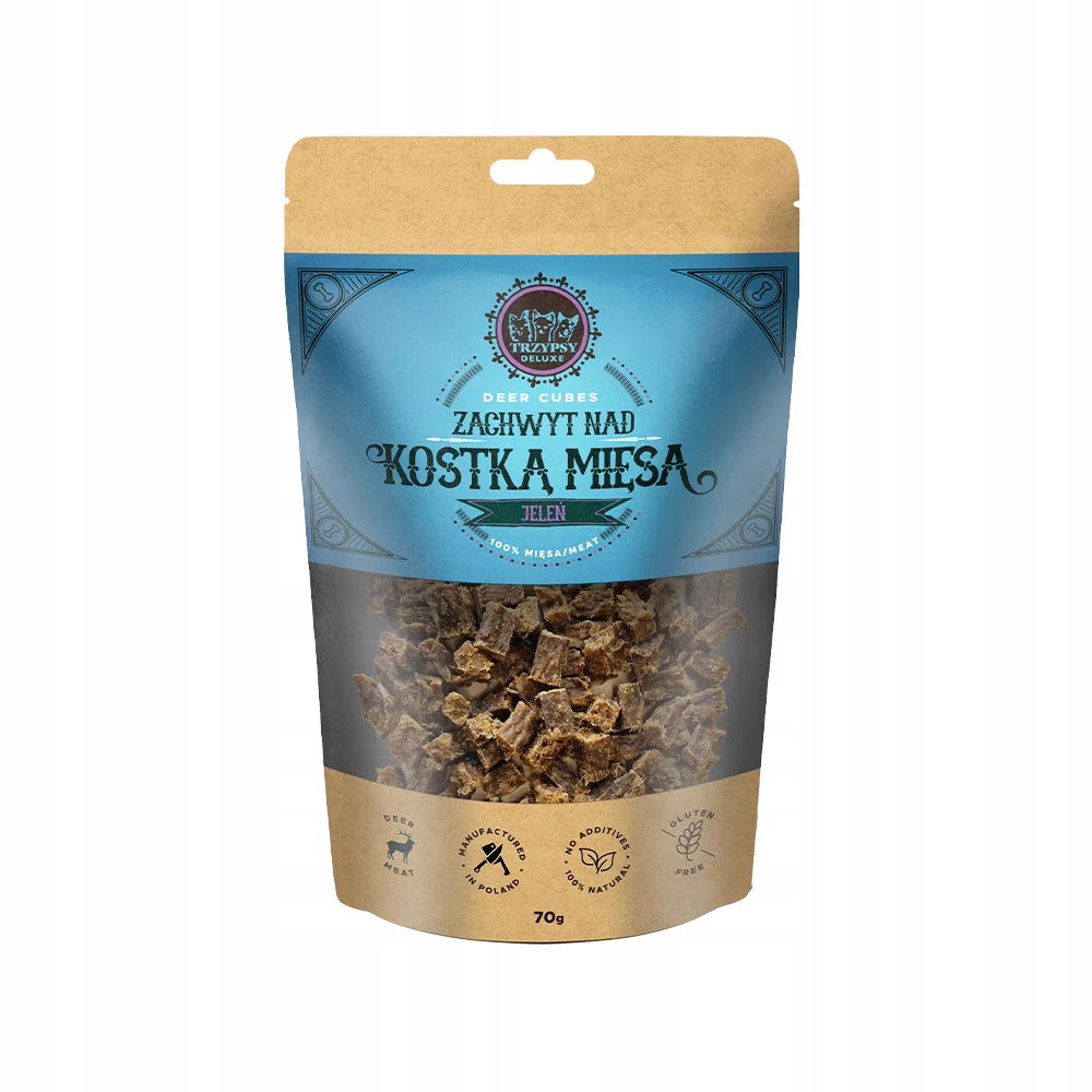 Trzypsy Delux pochúťka pre psa Kocka mäsa Jeleň 70 g