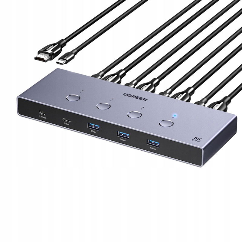 Ugreen AK701 Kvm Switch 4v1 Hdmi 2.1 8K 60Hz Dynamic Hdr Usb 3.0 hliníkový